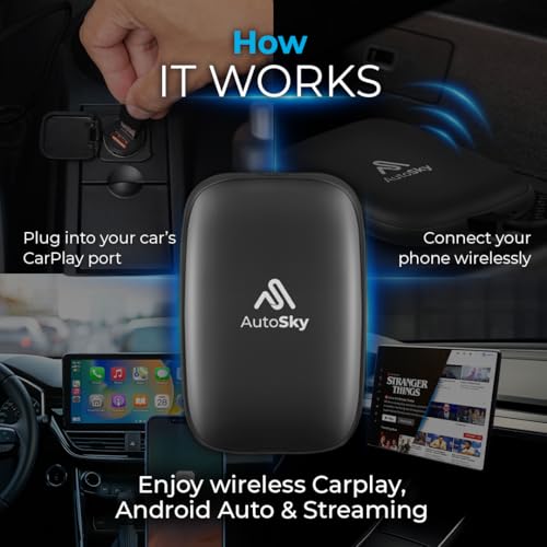 AutoSky AI Box Lite – Wireless CarPlay & Android Auto Adapter, Plug-and-Play, Fast Connection, Stable Performance, Stream ...