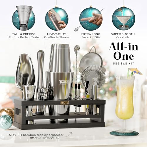 BARE BARREL® Mixology Bartender Kit Bar Set | 16-Piece Cocktail Shaker Set | Martini Barware Mixing Tools for Home Bartend...