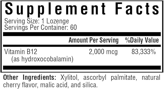 Seeking Health Hydroxo B12, 2000 mcg Methyl-Free B12 Vitamin Lozenges, Supports Methylation and Homocysteine Levels, Vegan and Vegetarian (60 lozenges)