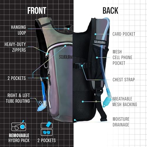 Sojourner Rave Hydration Pack - Hydration Backpack - Hydropack with 2L Bladder - Water Backpack for Festivals, Hiking, Run...