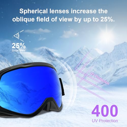 Feosger Kids Ski Goggles REVO Snow/Snowboard Goggles for Boys Girls Youth Anti-Fog UV400 Spherical Lens age 6-14