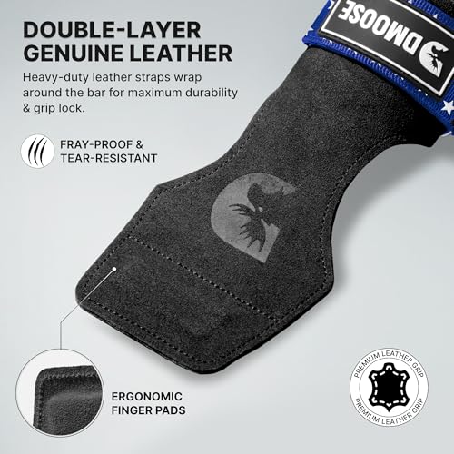 DMoose Fitness Weight Lifting Hooks (Pair) for Deadlifts, Pull Ups, Rows & Shrugs - Anti-Rip Nylon Strap Hand Grips with T...