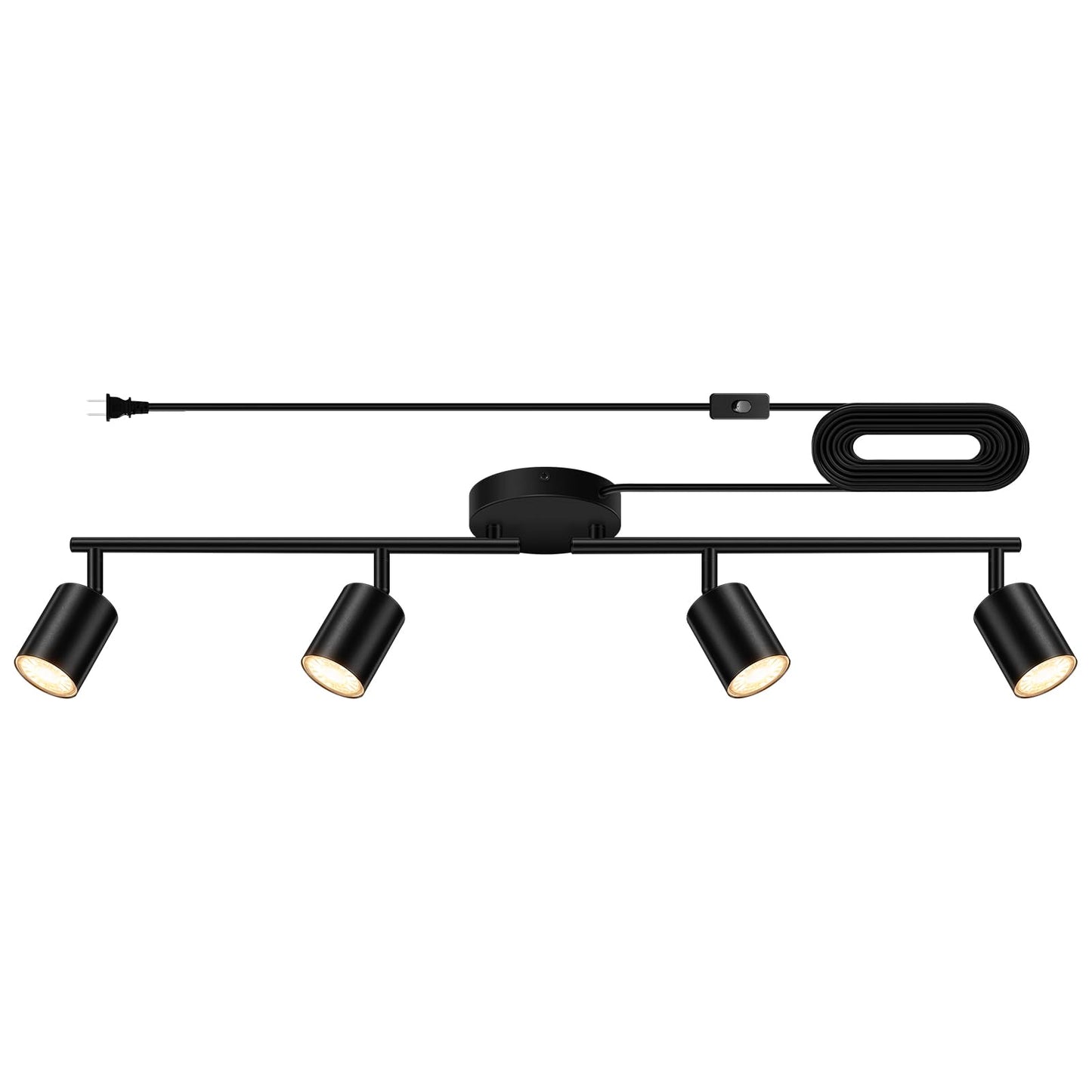 Plug in Track Lighting LED, Track Lighting Fixtures Ceiling, Black 4-Light Kitchen Light Kit, Plug in Wall Light with 14.8ft Pow
