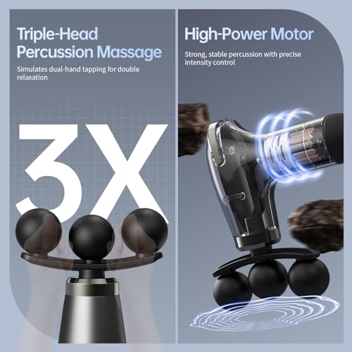GrekoGadgetra Massage Gun with Extension Handle & 3-Ball Head for Deep Tissue, Back Muscle Massager with Multi Head, Hand ...