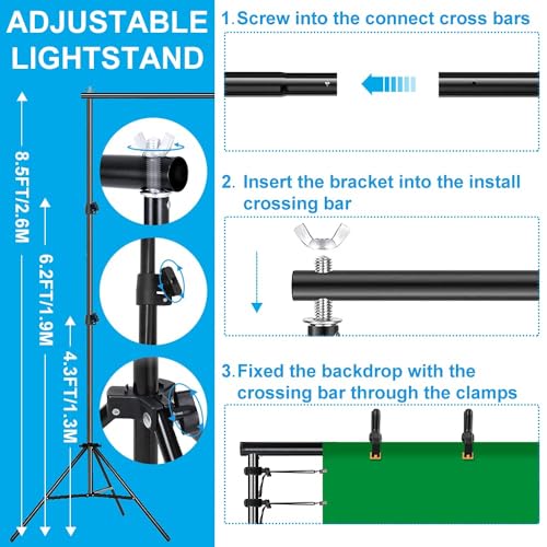 [Upgraded LED Bulb] Photography Lighting Kit 8.5x10ft Backdrop Support System and LED Softbox Set, 6400K Bulbs, Umbrella, ...
