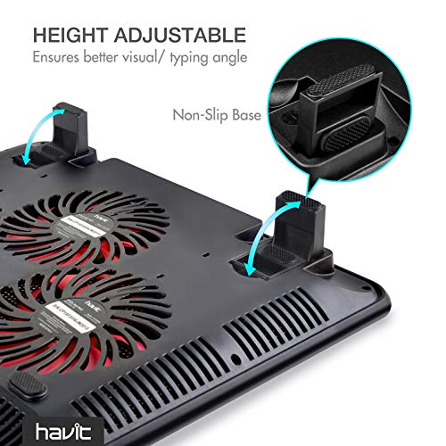 Havit HV-F2056 15.6-17 Inch Laptop Cooler Cooling Pad - Slim Portable USB Powered (3 Fans) (Black+Red)