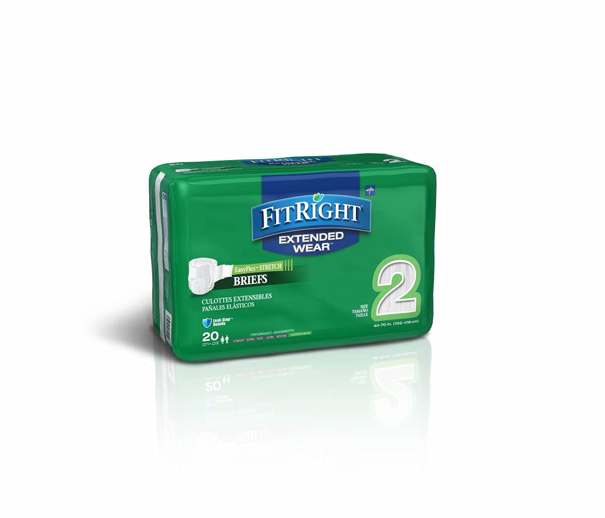 Medline FitRight Extended Wear Stretch Briefs, Overnight Adult Diapers with Tabs, Size 2 (Bag of 20)