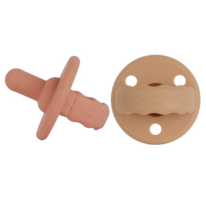 Soother Pacifier,Food Grade Silicone Pacifiers with Handle & 3 Holes for Added Safety, BPA Free, 2 Pack (Muted+Apricot)