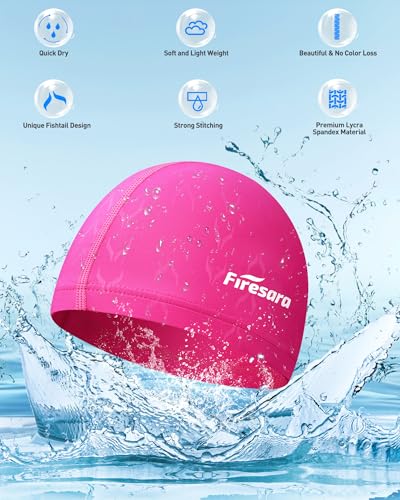 Firesara Fishtail Fabric Swim Cap for Men Women, Breathable High Elasticity Swimming Cap Hair Protection Quick Dry Soft fo...