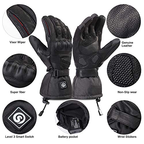 DAY WOLF Heated for Men & Women, Heating Motorcycle Gloves with 7.4V 2200MAH Rechargeable Battery Waterproof Windproof Ele...