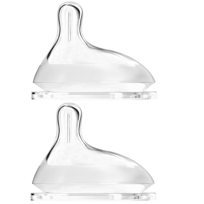 Baby Bottle Nipple, Off- Centered Nipples,100% Silicone,Replacement Baby Bottle Nipple for Babies, Newborn,Preemie 0-3 0-6 6-12 12+ Months 2 Pack (M(3-6 Month))