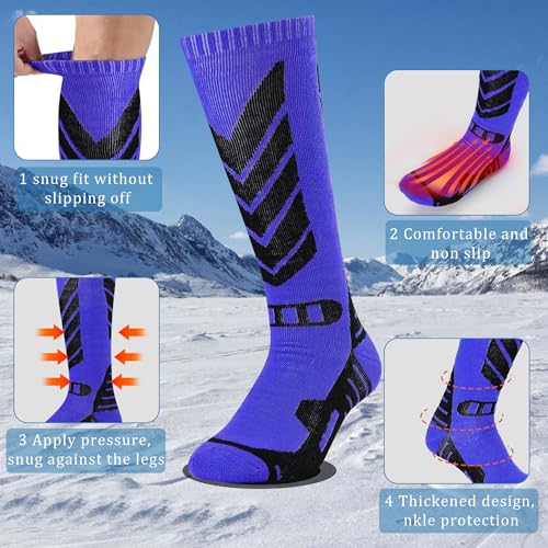 wanchel Merino Wool Ski Socks - 2 Pairs Knee High Skiing Socks, Winter Warm Snowboard Thermal Socks