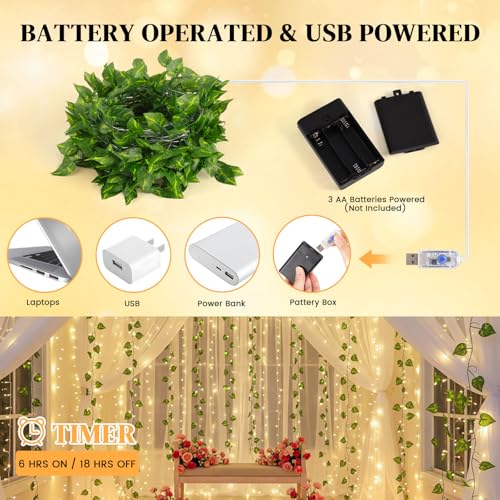 DomeStar Vines with Light for Bedroom, 300 LED Fairy Lights with Vines, Curtain String Lights with Remote for Dorm, Weddin...