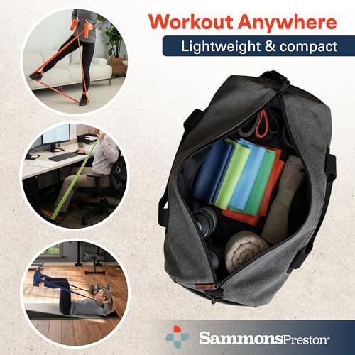 Sammons Preston 5pk Resistance Bands for Working Out, Color‑Coded Non‑Latex Exercise Bands, 5 ft Stretch Bands for Physica...