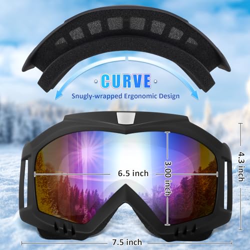 YENPK Ski Goggles Men Women, Snowboard Goggles UV Protection Anti Fog OTG Snow Goggles for Snowmobile Skiing Skating