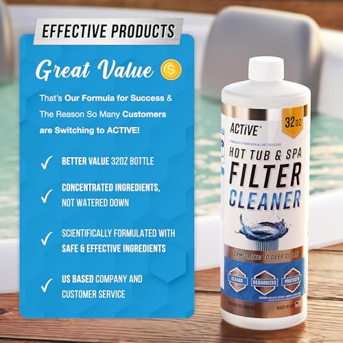 ACTIVE Spa Hot Tub Filter Cleaner - 32oz (2-4 Uses) Cleaning Soaking Solution, Hot Tubs & Pool Cartridge Cleaner, Natural ...