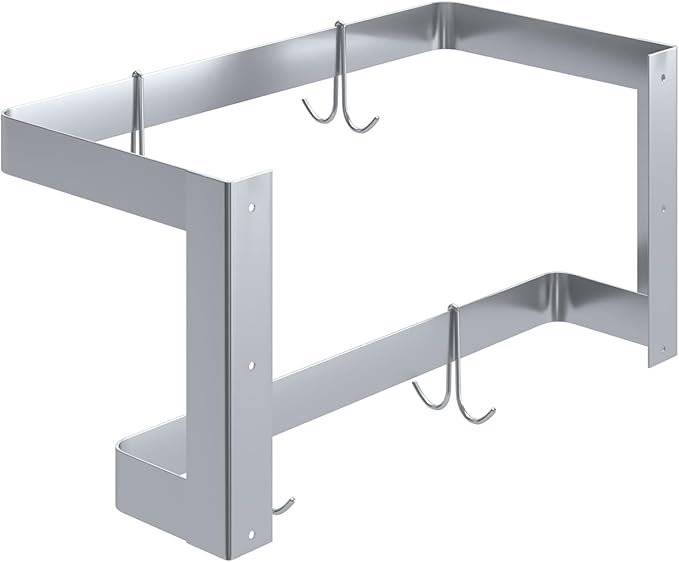 AmGood 24 in. Wall-Mounted Stainless Steel Double-Line Pot Rack. Includes 4 double pring hooks