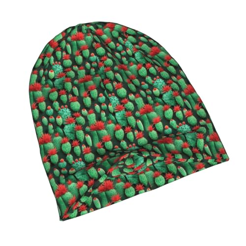 Many Small Cactus Art Print Soft Beanie Hat for Men Women Warm Fashion Cap for Jogging Cycling Gift Outdoor Use Black
