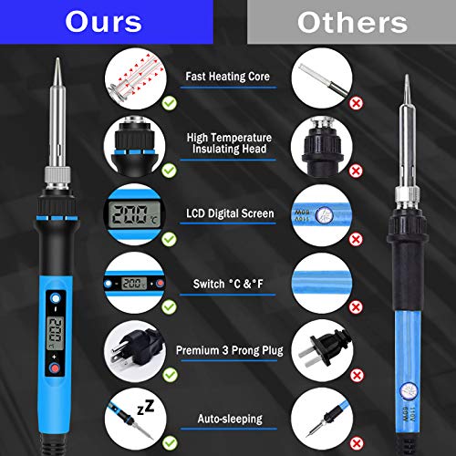 Soldering Iron Kit, 80W 110V Fast Heat up in 10s LCD Digital Adjustable Temperature Soldering Gun Thermostatic Soldering K...