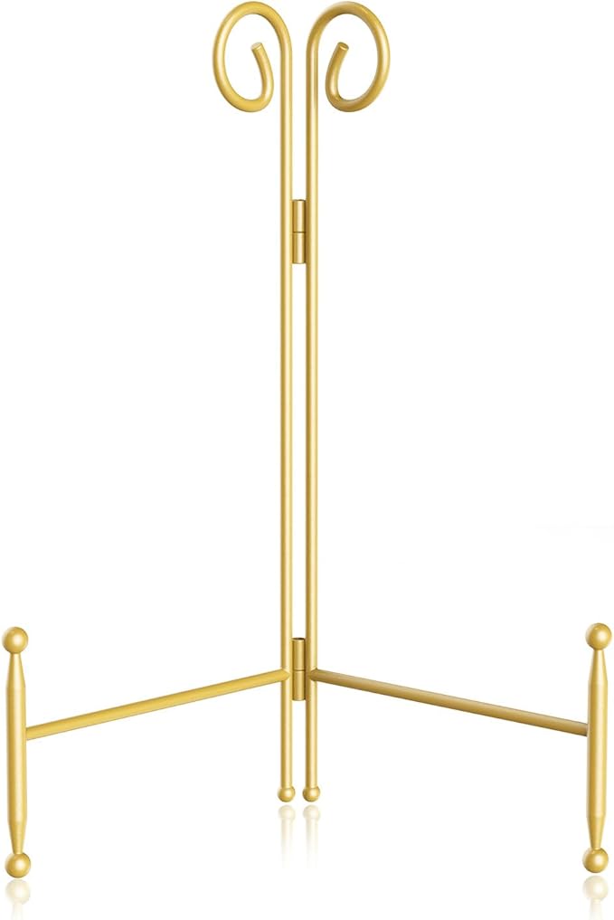 SVENJBB Plate Stands for Display, 8 Inch Plate Holder Display Stand, Gold Picture Frame Stand for Table, Decorative Easel Stand for Photo, Art, Plates and Books (1 Pack)