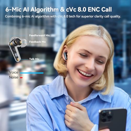 EarFun Air Pro 4 Adaptive Hybrid Noise Canceling Wireless Earbuds, Qualcomm Snapdragon Sound, aptX™ Lossless, 6 Mics AI CV...