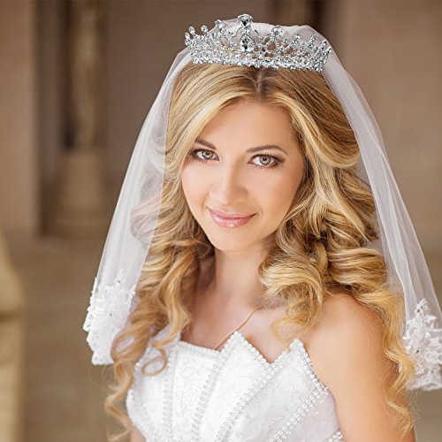 TecUnite 2 Pack Silver Tiara and Crowns for Women Crystal Princess Crown with Combs Wedding Tiaras for Bride Rhinestones H...