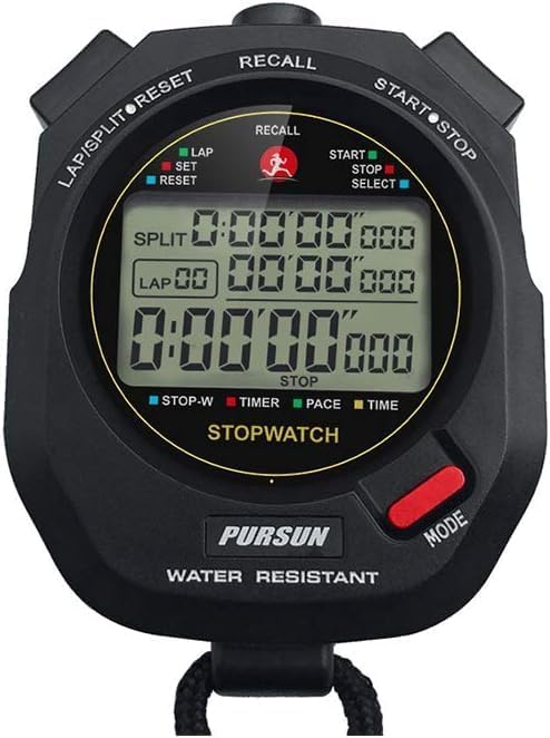 Professional Timer Stopwatch, Digital Sports Stopwatch with Countdown Timer, 2 * 100 Lap Memory, 0.001 Second Timing,Multi...