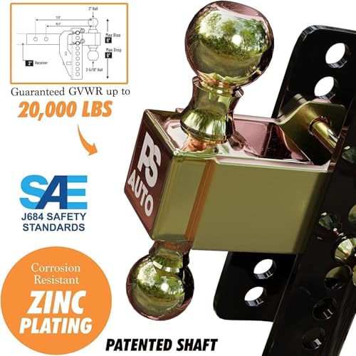 Adjustable Drawbar Trailer Hitch - 20,000 LBS, Fits 2 and 2-5/16 Inch Balls, US Gov Tested & Certified, for RV Towing, Mot...
