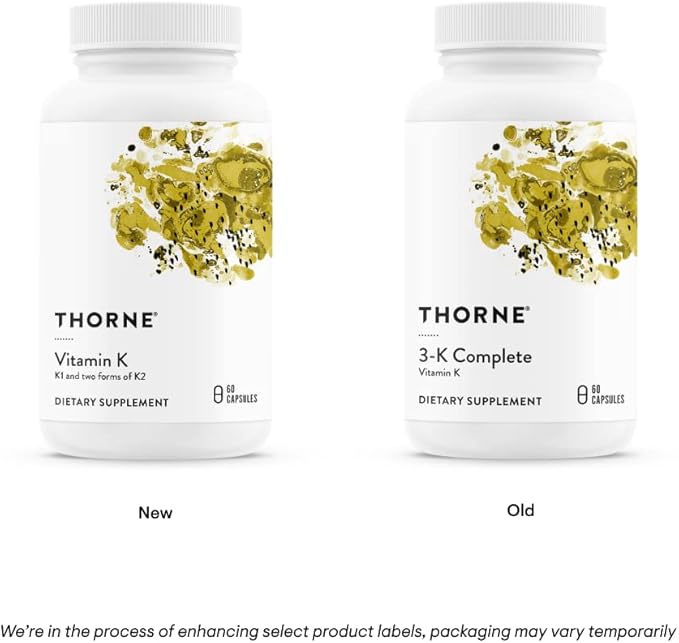 THORNE Vitamin K (Formerly 3-K Complete) - Vitamins K1 and K2 (as MK-4 and MK-7) - Supports Strong Bones* - 60 Capsules