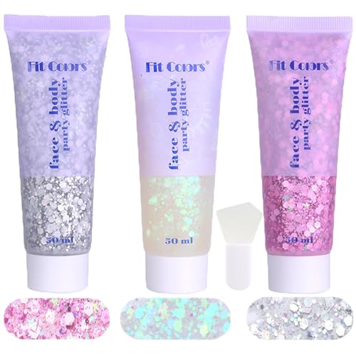 Body Glitter White & Silver & Pink 150ml Face Hair Self Adhesive Gel Accessories Cosmetic Glitter Long Lasting Chunky Sequ...