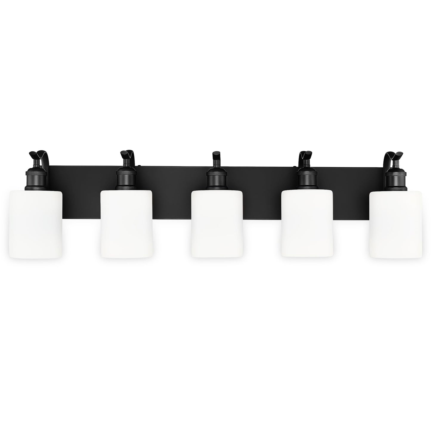 Jazava 5 Light Bathroom Vanity Light  Morden Black Vanity Light Bathroom Lighting Fixtures Over Mirror Black Wall Sconces With Milky White Frosted Shade Zcvl01Bkw-5