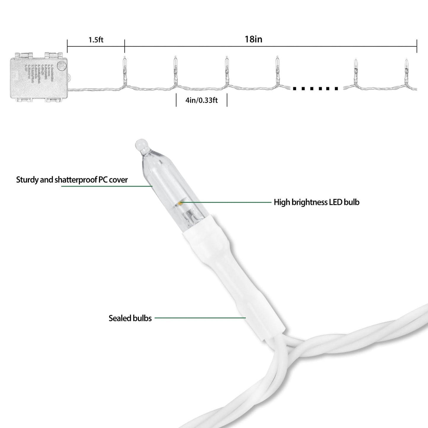 Filltown Battery Operated Christmas Lights, 33Ft 100 LED Warm White, Auto Timer, 8 Modes, Remote Control, Waterproof, Model DBL-170-100