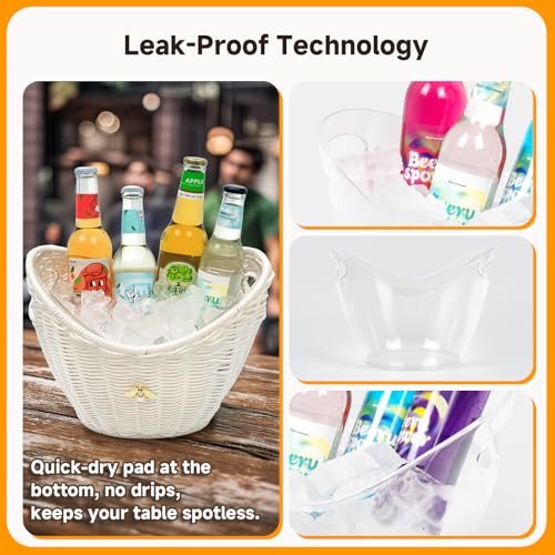 Lexenic Ice Bucket with Handle Hole, Woven and Acrylic Double Layer Basket Design, 4L Champagne Wine Ice Bucket for Cockta...