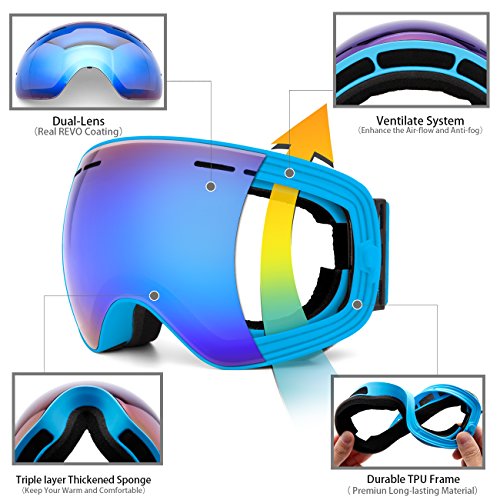 Juli Ski Goggles,Winter Snow Sports Snowboard Goggles with Anti-Fog Lens BNC