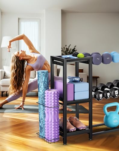FHXZH 3-Tier Dumbbell Rack Stand Only - Adjustable Weight Rack for Home Gym, Heavy-Duty Weight Stand for Dumbbells Kettleb...