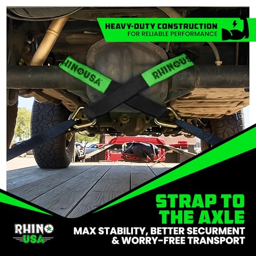 Rhino USA Axle Tie Down Straps - Lab Inspected 11,128lb. Break Strength - Heavy Duty Protective Sleeves & D Rings to Ensur...