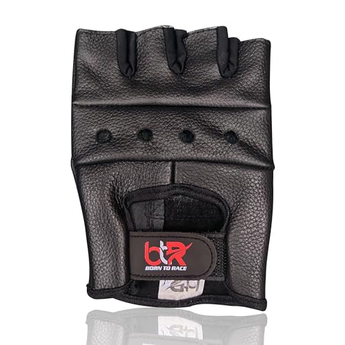 BTR BORN TO RACE Premium Cowhide Leather Driving Gloves | Fingerless Motorcycle Gloves for Men and Women | Open Knuckle De...