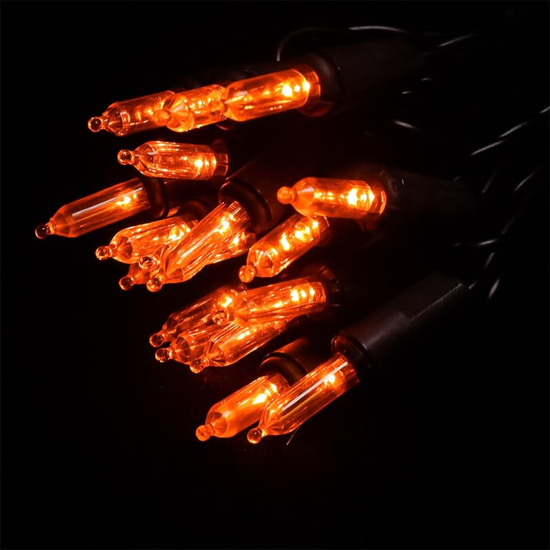 MULTI-SPARKING Orange LED Halloween Lights - 35 Count String Lights, 11ft Black Wire, UL Certified, Indoor/Outdoor Decorations
