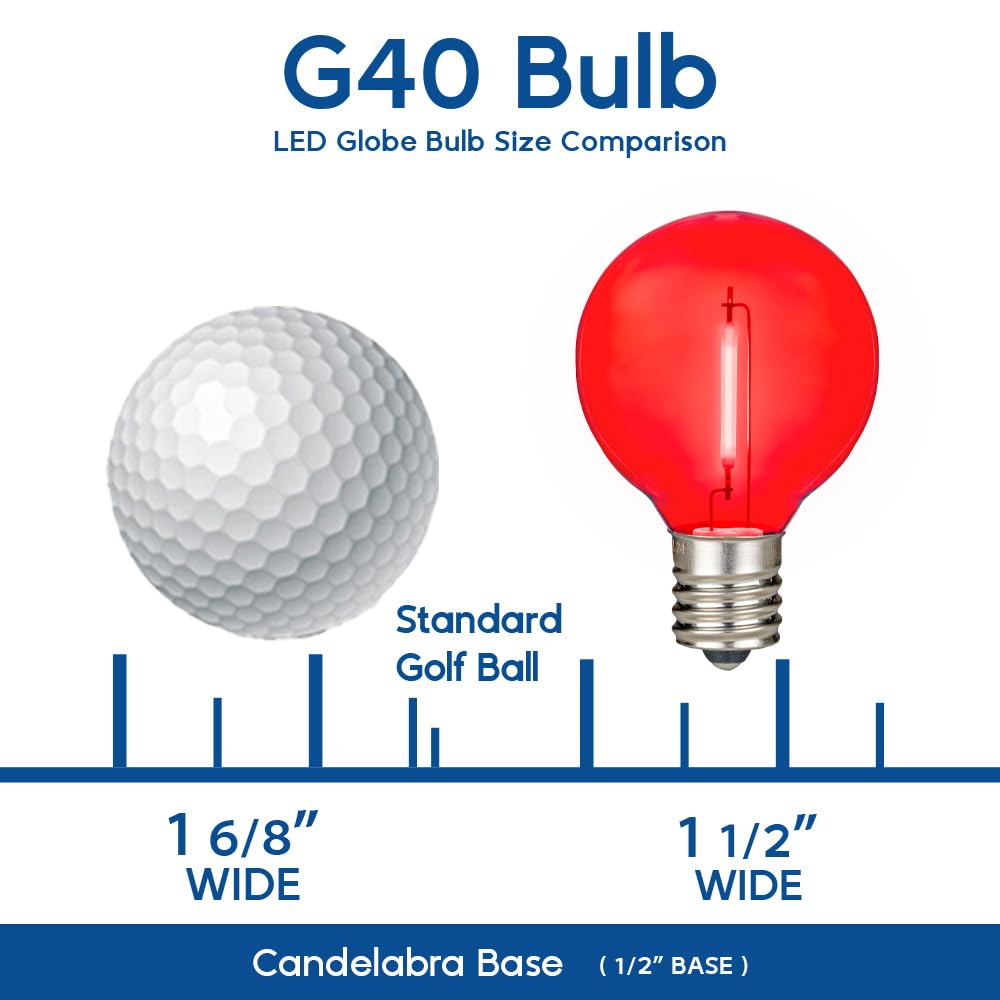 Novelty Lights 25 Pack Multicolor G40 Led Filament String Light Bulbs  E12/C7 Candelabra Base  5 Watt Equivalent  Shatterproof Replacement Bulbs For Patios  Canopy Lighting