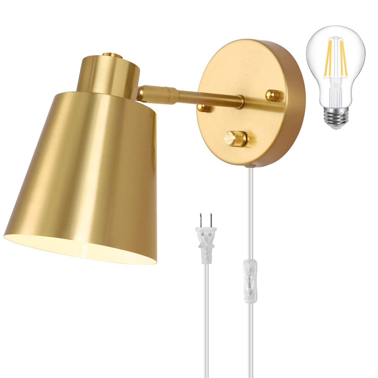 VATONI Dimmable Wall Sconce, Adjustable Angle, Brass, 1 Pack, Gold, Model Stlamp-Grs-1P