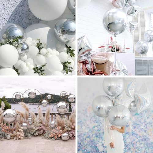 PartyWoo Metallic Silver Foil Balloons 6pcs 22 Inch Large Round Foil Big Giant 4D Jumbo Inflatable Mirror Ball Mylar Ballo...