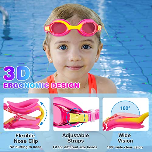 XDX Kids Swim Goggles 4-14, 4 Pack for Boys and Girls, Anti-Fog With UV Protection