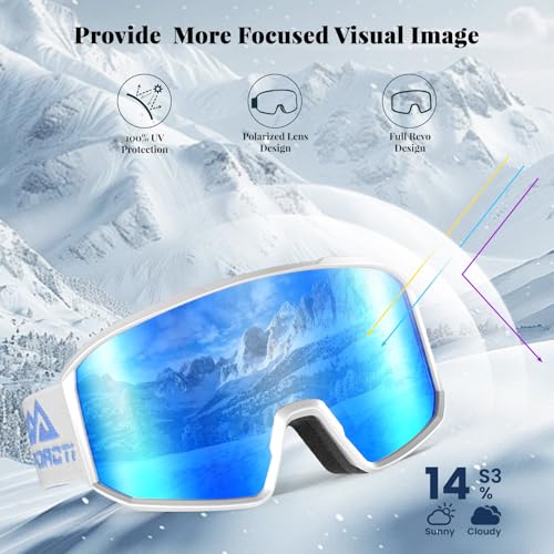 POPOACTI OTG Ski Goggles,100% UV Protection,Anti Fog,Polarized Ski Snowboard Goggles for Men Women Adult