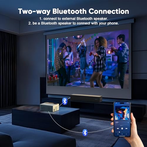 TMY 1080P Full HD Portable Mini Projector, Upgraded Bluetooth Movie Projector with Screen, Compatible with TV Stick Smartp...