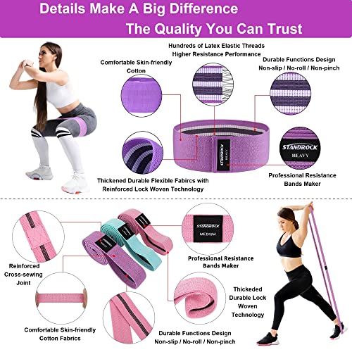 STANDROCK Fabric Resistance Bands for Working Out, 3 and 4 Levels Booty Bands Long Resistance Bands for Women and Men | El...