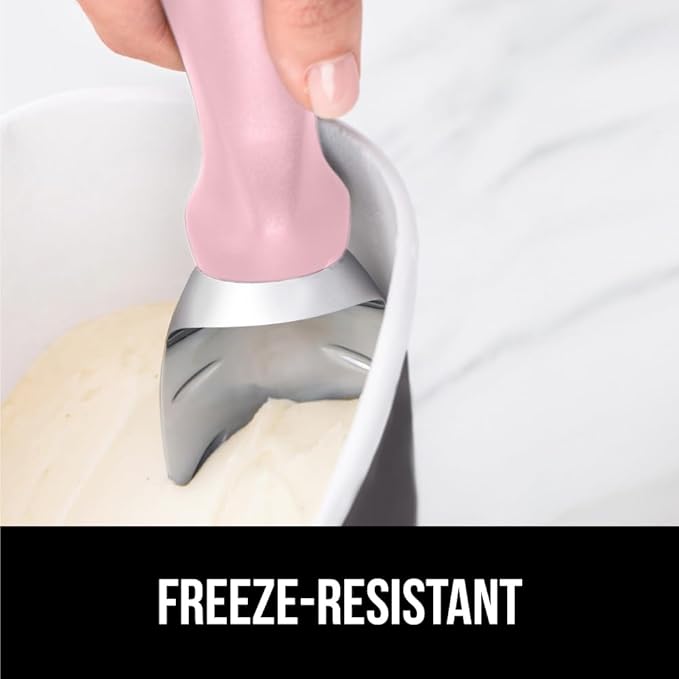 GORILLA GRIP BPA-Free Heavy Duty Ice Cream Scoop, Comfortable Ergonomic Handle, Professional Grade Scooper for Perfect Round Scoops, Spoon Frozen Hard Gelato, Sorbet, Cookie Dough, Kitchen Tool, Pink