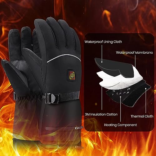 Heated Gloves for Men Women, Electric Winter Gloves Waterproof Heating Gloves Warm Thermal Touchscreen Cold Weather Hand W...