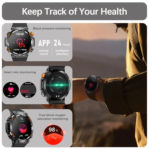 Military Smart Watch for Men Answer/Make Call, Outdoor Waterproof Tactical Sports Smartwatch with LED Flashlight Compass, ...