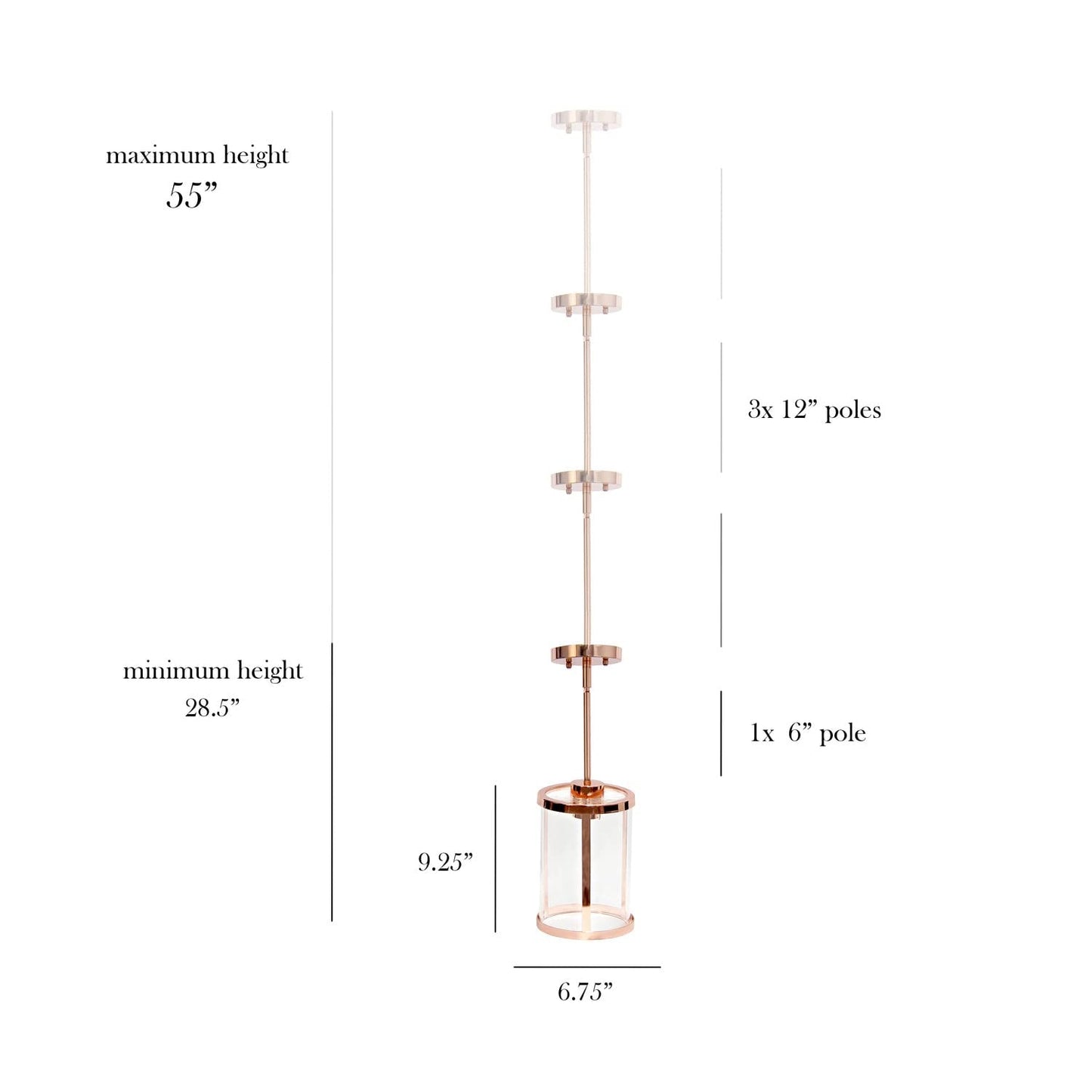 Elegant Designs PT1010-RGD 1-Light Pendant Light, Metal & Glass, 6.75inx6.75inx55in, Rose Gold, Vintage Modern Industrial