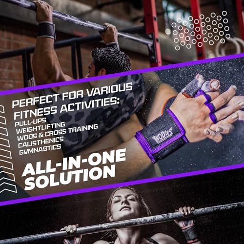 JerkFit WODies Gymnastics & Weightlifting Grips with Wrist Wraps – 3 Hole Versatile Gym Gloves for Pull Ups, Gym Training...